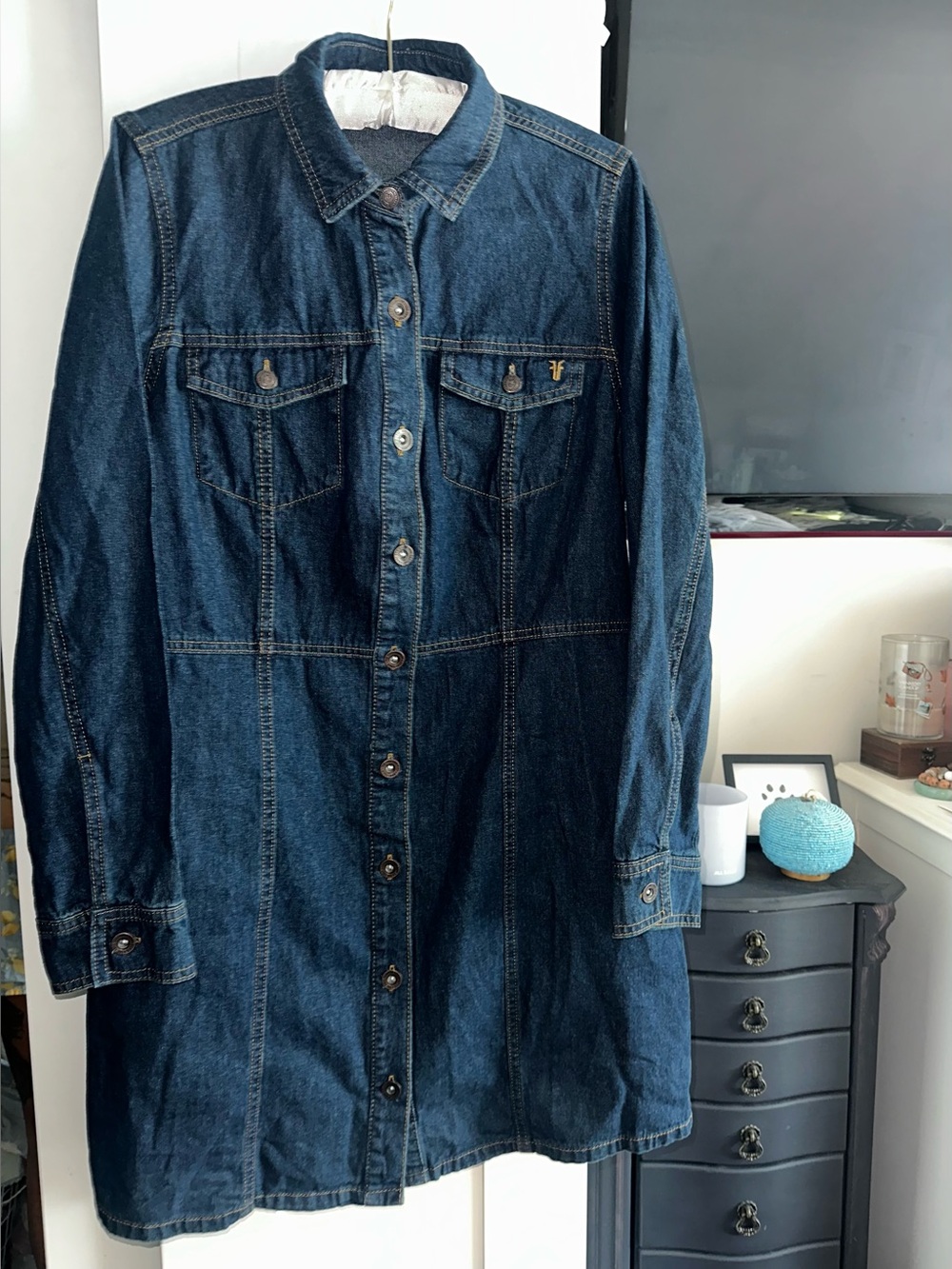 NWOT Frye Denim Button Down Mini Dress Dark Wash - Picture 5 of 8